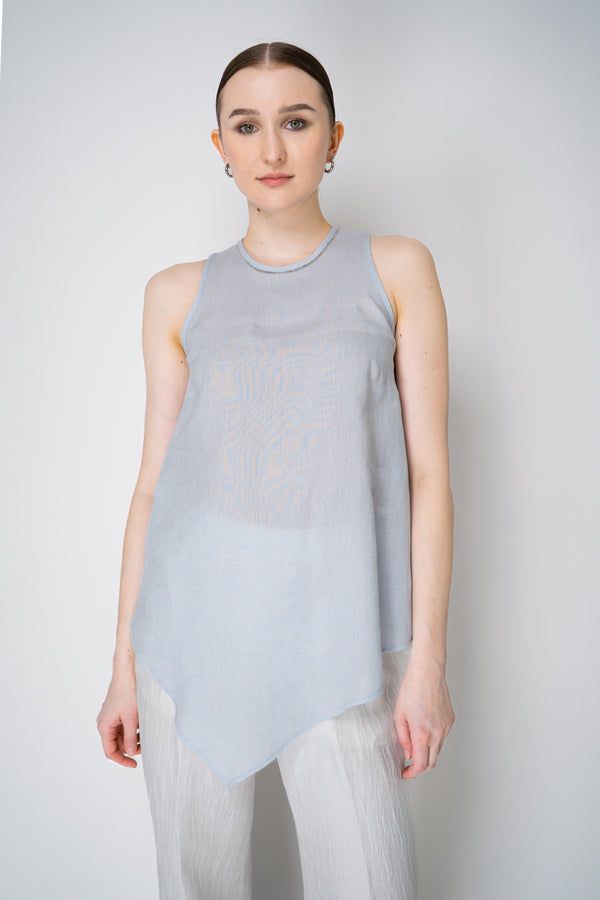 Peserico Sleeveless Asymmetrical Linen Handkerchief Top in Light Blue Vancouver. Shop Online or in Store.