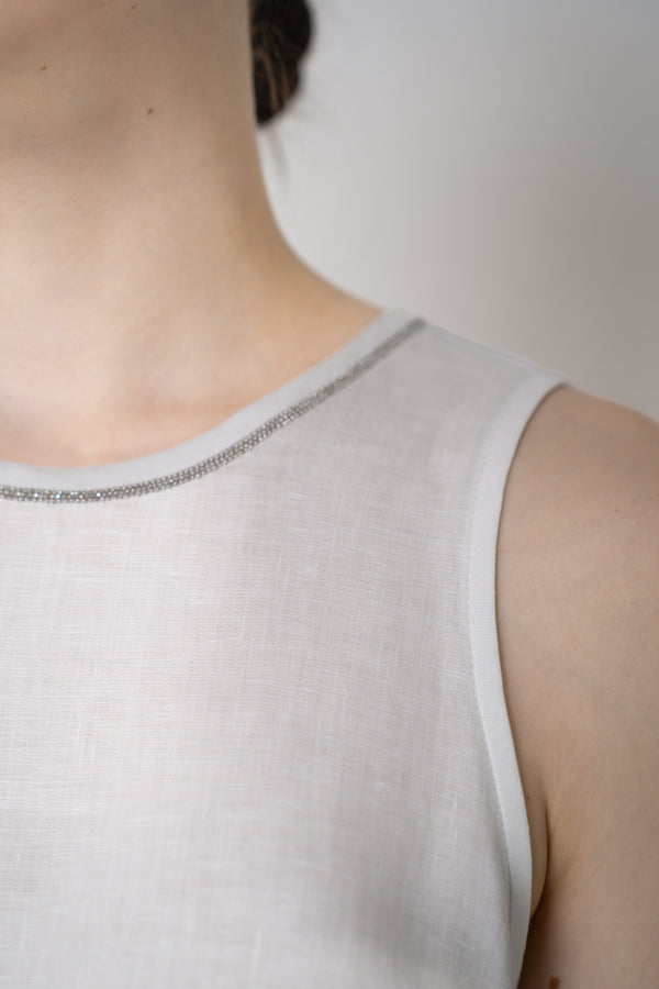 Peserico Sleeveless Asymmetrical Linen Handkerchief Top in White Vancouver. Shop Online or in Store.
