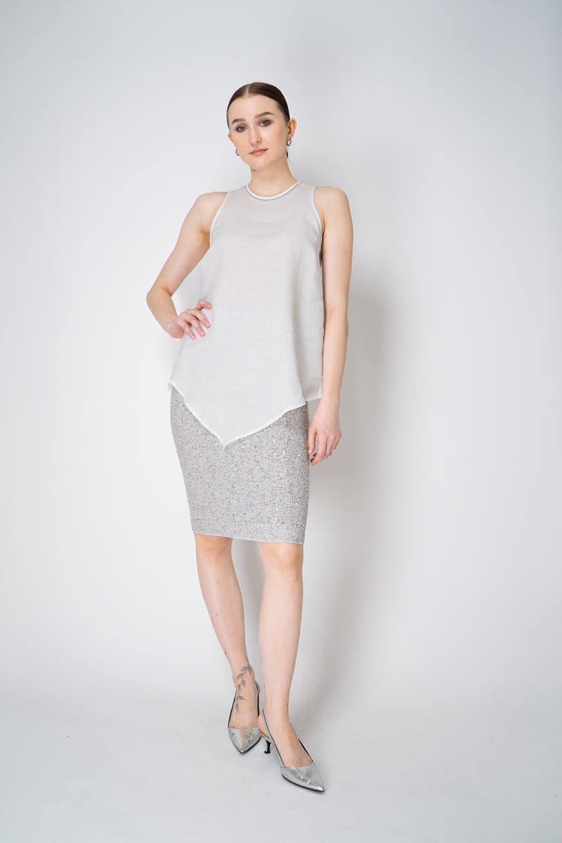 Peserico Sleeveless Asymmetrical Linen Handkerchief Top in White Vancouver. Shop Online or in Store.