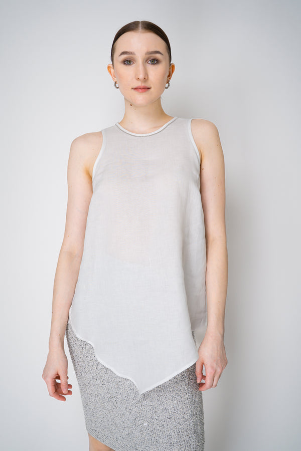 Peserico Sleeveless Asymmetrical Linen Handkerchief Top in White Vancouver. Shop Online or in Store.