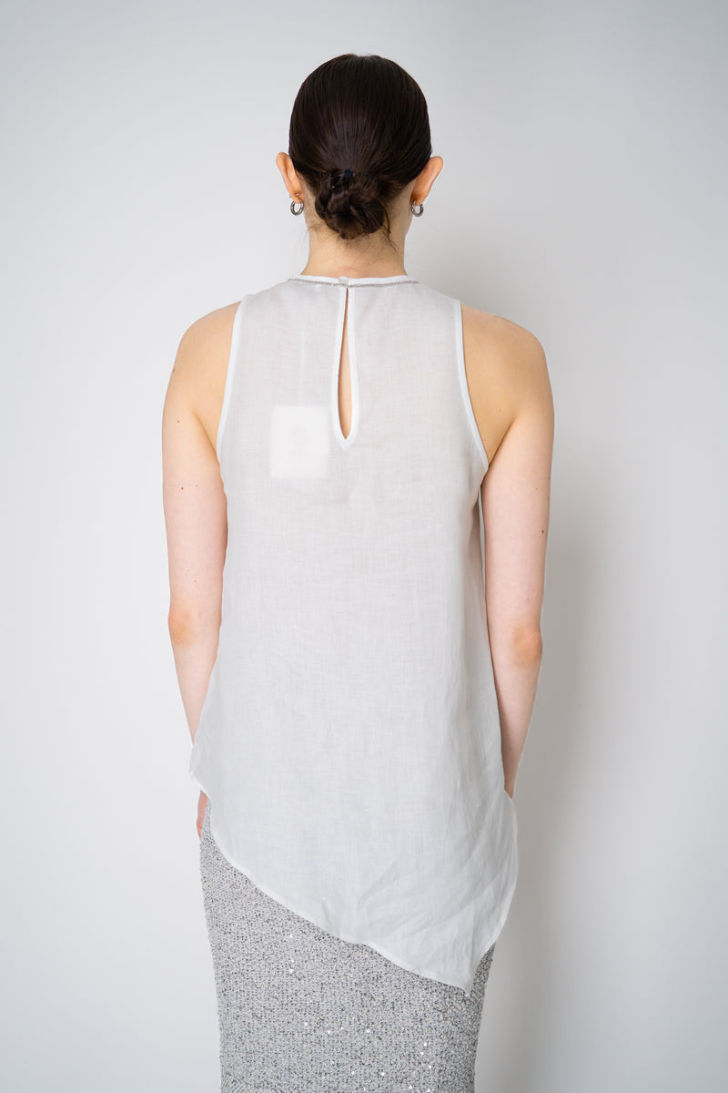 Peserico Sleeveless Asymmetrical Linen Handkerchief Top in White Vancouver. Shop Online or in Store.