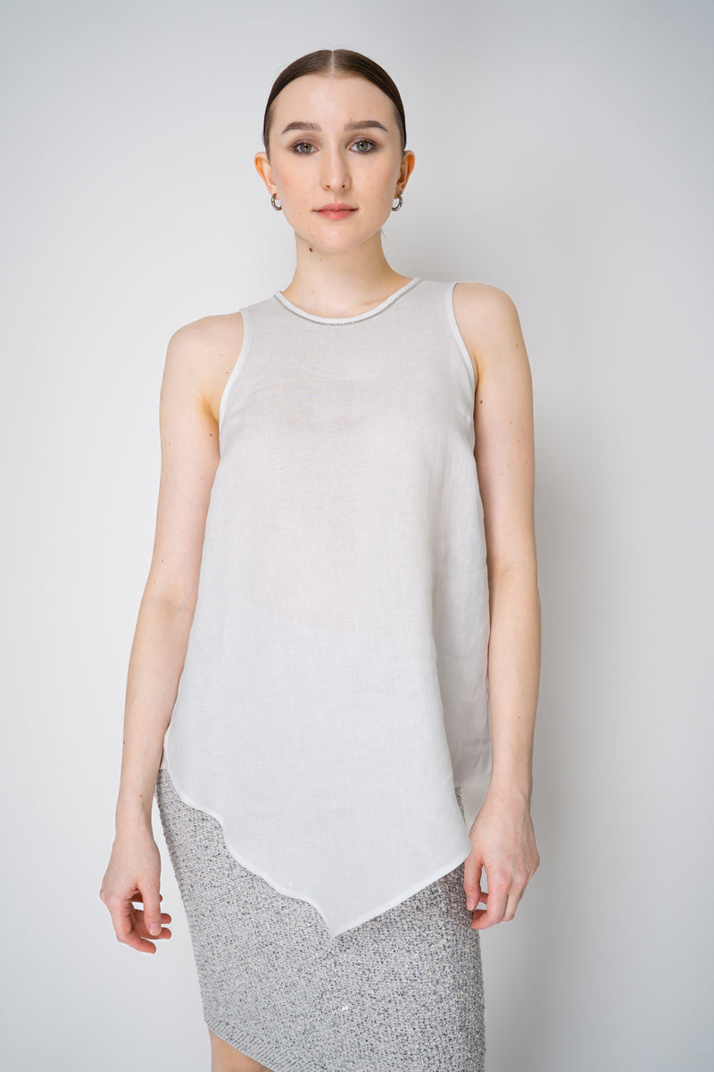 Peserico Sleeveless Asymmetrical Linen Handkerchief Top in White Vancouver. Shop Online or in Store.
