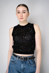 Peserico Sleeveless Cotton Knit Top with Sequins in Black Vancouver. Shop Online or in Store