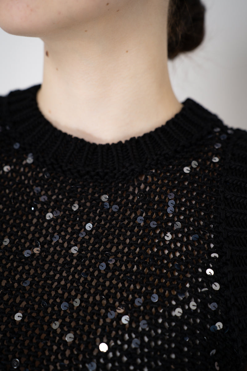 Peserico Sleeveless Cotton Knit Top with Sequins in Black Vancouver. Shop Online or in Store
