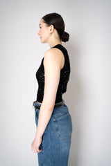 Peserico Sleeveless Cotton Knit Top with Sequins in Black Vancouver. Shop Online or in Store