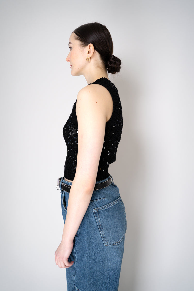 Peserico Sleeveless Cotton Knit Top with Sequins in Black Vancouver. Shop Online or in Store