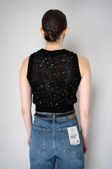 Peserico Sleeveless Cotton Knit Top with Sequins in Black Vancouver. Shop Online or in Store