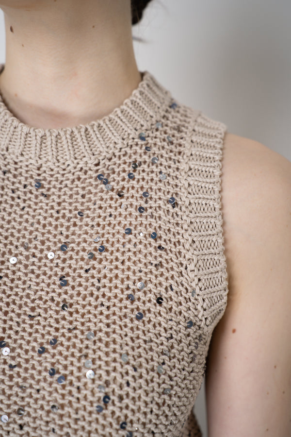 Peserico Sleeveless Cotton Knit Top with Sequins in Gold Vancouver. Shop Online or in Store.