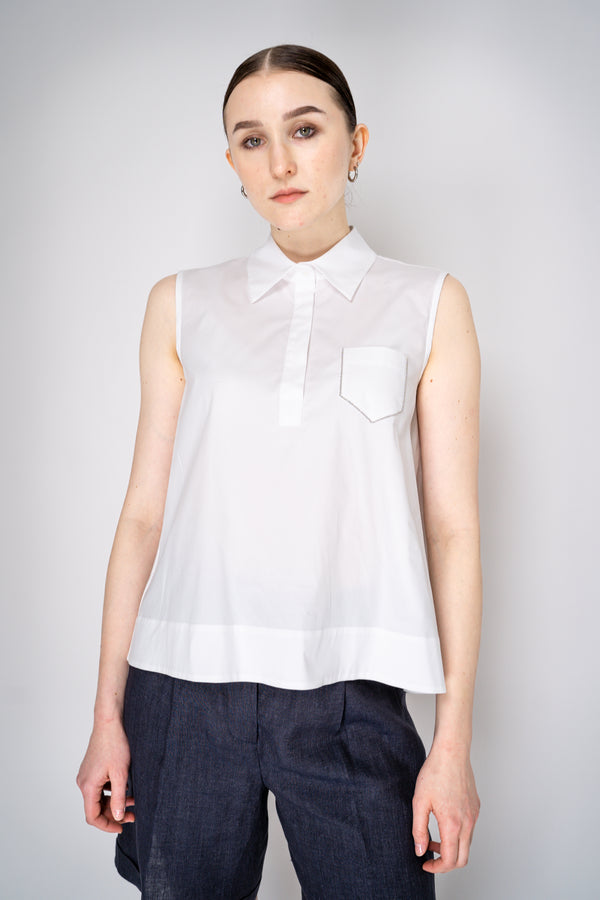 Peserico Sleeveless Cotton Shirt with Flowy Back White Vancouver. Shop Online or in Store.