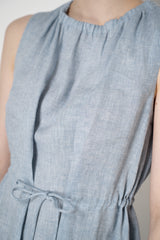 Peserico Sleeveless Linen Dress with Drawstring Waist in Blue Vancouver. Shop Online or in Store.