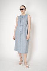Peserico Sleeveless Linen Dress with Drawstring Waist in Blue Vancouver. Shop Online or in Store.