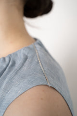 Peserico Sleeveless Linen Dress with Drawstring Waist in Blue Vancouver. Shop Online or in Store.