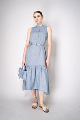 Peserico Sleeveless Maxi Dress with Ruffled Tiered Bottom in Light Blue Melange Vancouver. Shop Online or in Store.