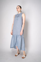 Peserico Sleeveless Maxi Dress with Ruffled Tiered Bottom in Light Blue Melange Vancouver. Shop Online or in Store.