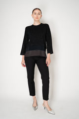 Peserico Sparkly Wool Knit Pullover with Layered Effect Hem in Black Vancouver. Shop Online or in Store.