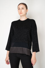 Peserico Sparkly Wool Knit Pullover with Layered Effect Hem in Black Vancouver. Shop Online or in Store.