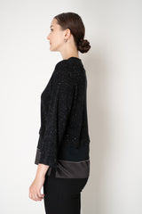 Peserico Sparkly Wool Knit Pullover with Layered Effect Hem in Black Vancouver. Shop Online or in Store.