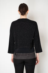 Peserico Sparkly Wool Knit Pullover with Layered Effect Hem in Black Vancouver. Shop Online or in Store.