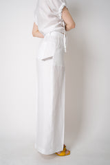 Peserico Straight Wide Leg Linen Trousers with Embellished Handle in White Vancouver. Shop Online or in Store.