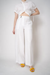 Peserico Straight Wide Leg Linen Trousers with Embellished Handle in White Vancouver. Shop Online or in Store.