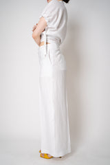 Peserico Straight Wide Leg Linen Trousers with Embellished Handle in White Vancouver. Shop Online or in Store.