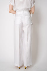 Peserico Straight Wide Leg Linen Trousers with Embellished Handle in White Vancouver. Shop Online or in Store.