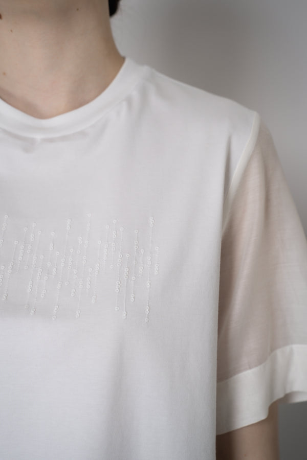 Peserico Stretch Cotton T-Shirt with Silk Voile Back in White Vancouver. Shop Online or in Store.
