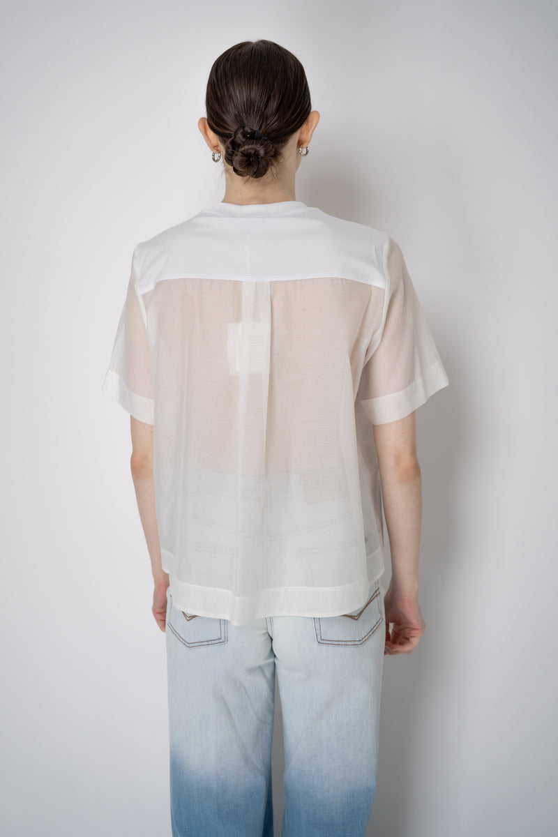 Peserico Stretch Cotton T-Shirt with Silk Voile Back in White Vancouver. Shop Online or in Store.