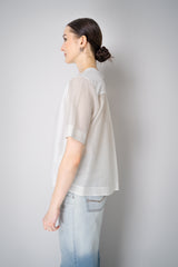 Peserico Stretch Cotton T-Shirt with Silk Voile Back in White Vancouver. Shop Online or in Store.