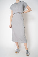 Peserico Stretch Knit Lurex Cargo Midi Skirt in Silver Vancouver. Shop Online or in Store.