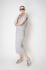 Peserico Stretch Knit Lurex Cargo Midi Skirt in Silver Vancouver. Shop Online or in Store.