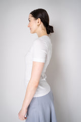 Peserico Stretch Ribbed Jersey T-Shirt with Brilliant Beading Neckline in White Vancouver. Shop Online or in Store