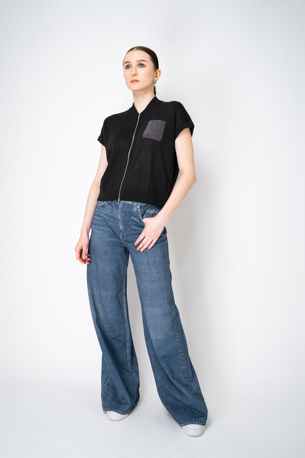 Peserico Summer Knit Cardigan Vest with Brilliant Beading Pocket in Black Vancouver. Shop Online or in Store.