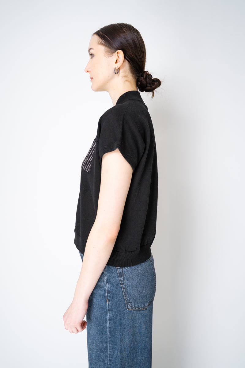 Peserico Summer Knit Cardigan Vest with Brilliant Beading Pocket in Black Vancouver. Shop Online or in Store.