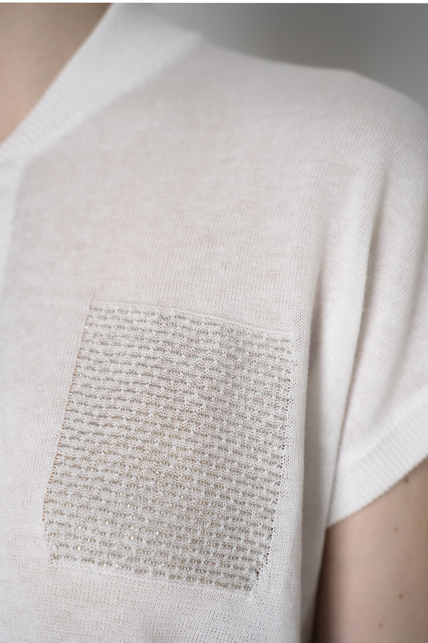 Peserico Summer Knit Cardigan Vest with Brilliant Beading Pocket in White Vancouver. Shop Online or in Store.