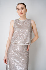 Peserico Translucent Sequin Net Sleeveless Top in Amber Beige Vancouver. Shop Online or in Store.