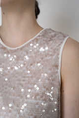 Peserico Translucent Sequin Net Sleeveless Top in Amber Beige Vancouver. Shop Online or in Store.