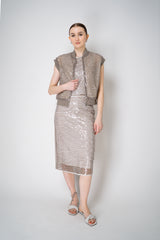 Peserico Translucent Sequin Net Sleeveless Top in Amber Beige Vancouver. Shop Online or in Store.