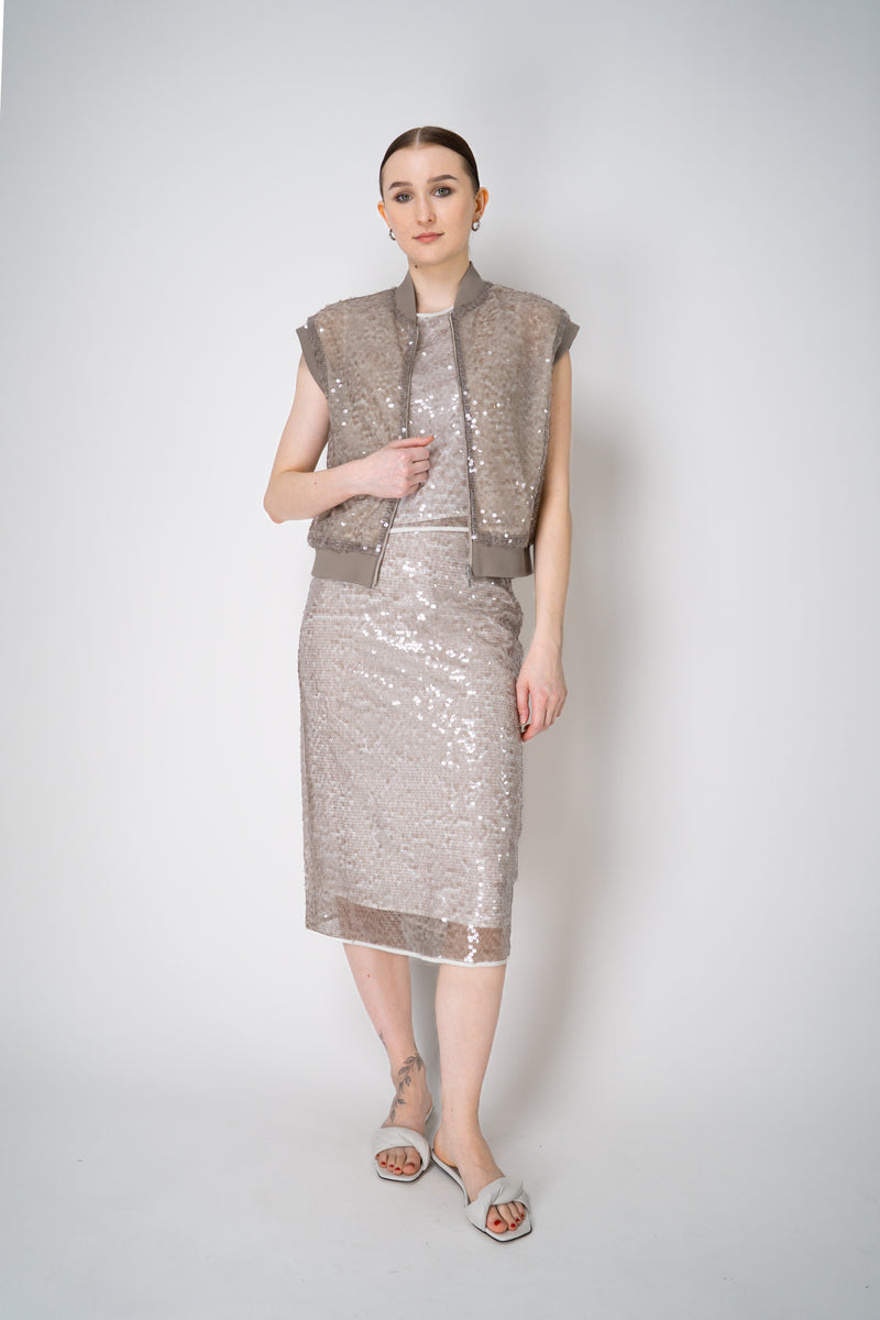 Peserico Translucent Sequin Net Sleeveless Top in Amber Beige Vancouver. Shop Online or in Store.
