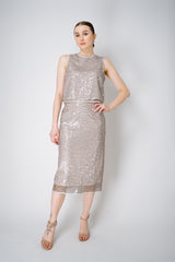 Peserico Translucent Sequin Net Sleeveless Top in Amber Beige Vancouver. Shop Online or in Store.