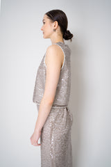 Peserico Translucent Sequin Net Sleeveless Top in Amber Beige Vancouver. Shop Online or in Store.