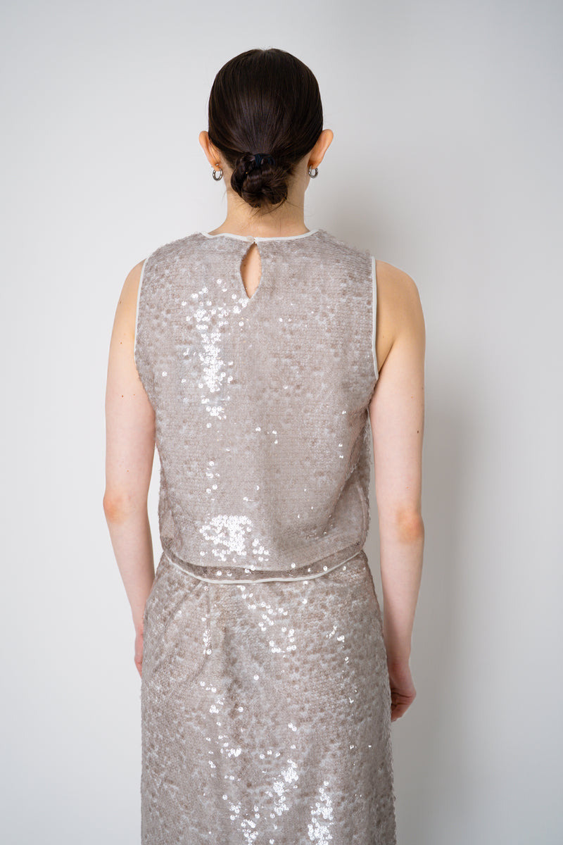 Peserico Translucent Sequin Net Sleeveless Top in Amber Beige Vancouver. Shop Online or in Store.