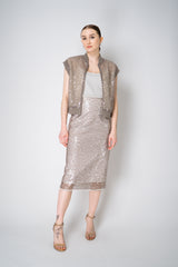 Peserico Translucent Sequin Net Zip Vest in Amber Beige Vancouver. Shop Online or in Store.