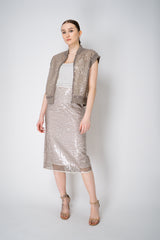 Peserico Translucent Sequin Net Zip Vest in Amber Beige Vancouver. Shop Online or in Store.