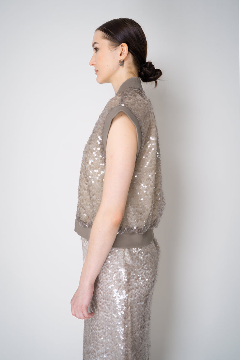 Peserico Translucent Sequin Net Zip Vest in Amber Beige Vancouver. Shop Online or in Store.