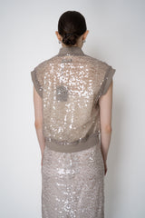 Peserico Translucent Sequin Net Zip Vest in Amber Beige Vancouver. Shop Online or in Store.