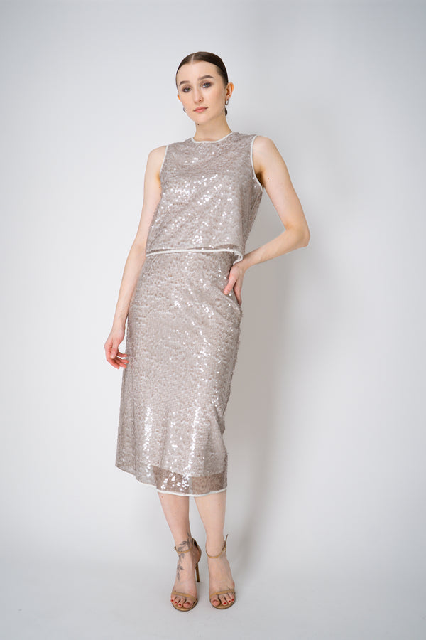 Peserico Translucent Sequin Pencil Skirt in Amber Beige Vancouver. Shop Online or in Store.