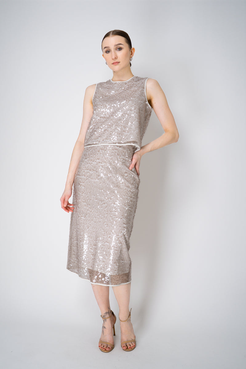Peserico Translucent Sequin Pencil Skirt in Amber Beige Vancouver. Shop Online or in Store.