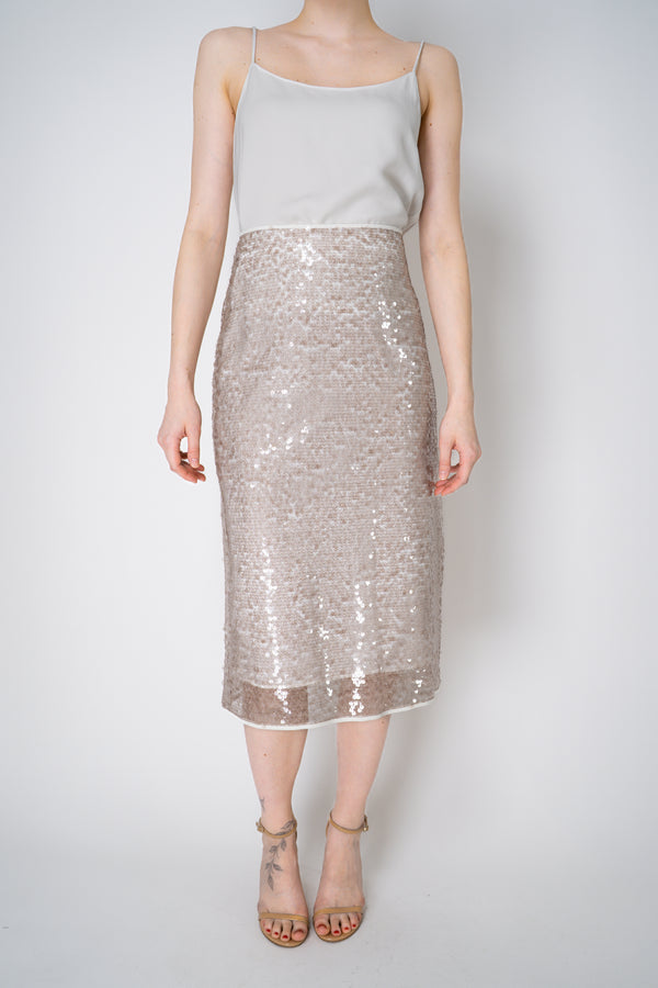 Peserico Translucent Sequin Pencil Skirt in Amber Beige Vancouver. Shop Online or in Store.
