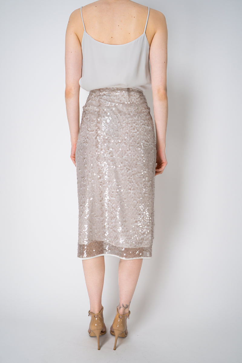 Peserico Translucent Sequin Pencil Skirt in Amber Beige Vancouver. Shop Online or in Store.